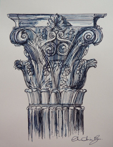 Ink drawing corinthian - drawing, capital