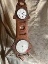 Arts And Crafts  Oak Barometer With Clock,key,work And Date,thermometer Broken,