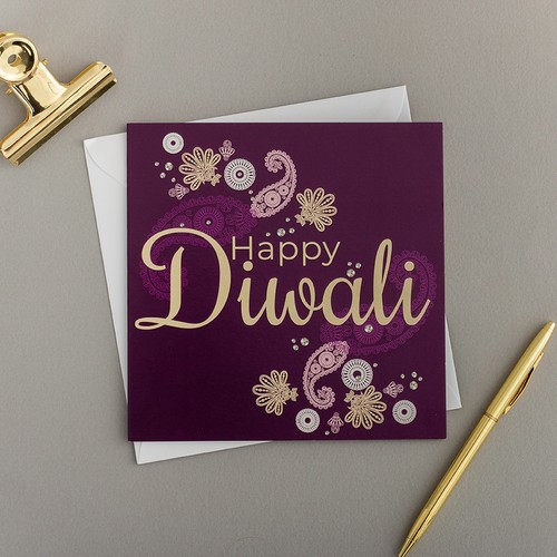 Diwali greeting card - diwali, card/purple