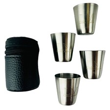 Stainless Steel Shot Glasses 30ml With Zip Case Travel Camping Metal Shot Cups