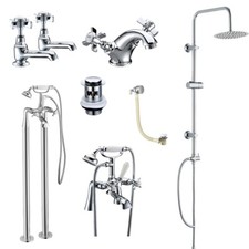 Traditional Chrome Bathroom Taps with Cross Head Handles, Basin & Bath Taps