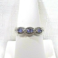 0.55ct Natural Marquise Shape Tanzanite & White Topaz Solid Sterling Silver Ring