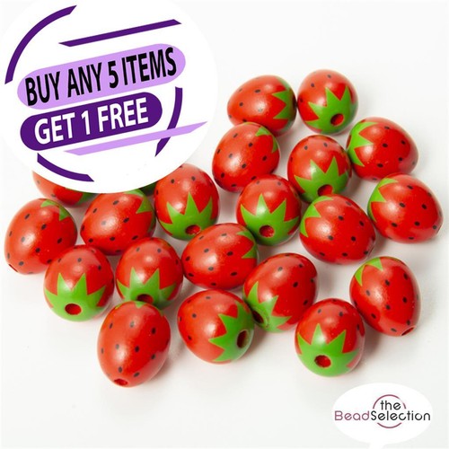 Strawberry wooden beads - strawberry,