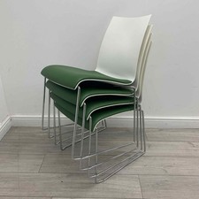 Brunner Conference Chair, Stackable, White / Green Leather, Chrome Cantilever...