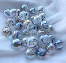 NEW SIZE - POLAR - 25 Glass Marbles - Clear with White and Brown Swirls, 16mm