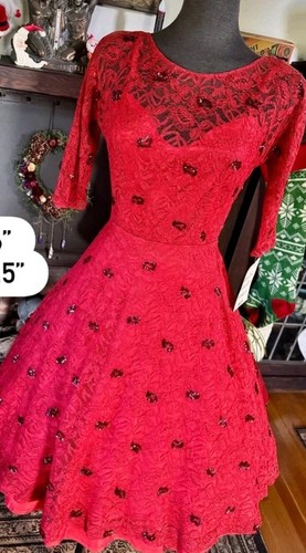 Vintage 1950 red lace - red,