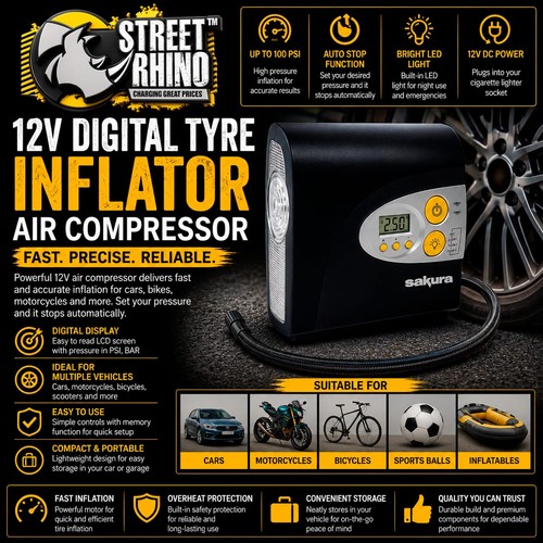 12v digital tyre inflator air - 12v,