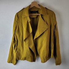 Zara Women Size M Mustard Yellow Cropped Boxy Trench Jacket Coat Casual Smart