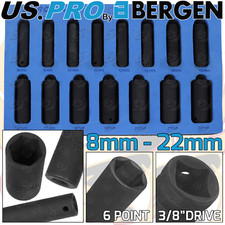 US PRO DEEP IMPACT SOCKET Set 3/8"Dr 15pc 8mm - 22mm 6pt Hex Long Reach Sockets