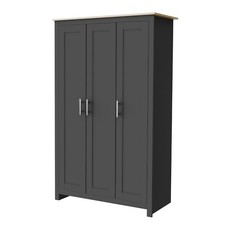 Wooden 3 Door Wardrobe with Hanging Rail Drawers Bedroom Storage Furniture