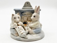 VINTAGE CONTINENTAL WARE PORCELAIN FIGURINE RABBITS NEXT TO FIREPLACE