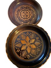 Set Of 2 Rustic Wooden Carved