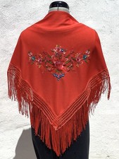 Spanish Gypsy Shawl Red + Rainbow Floral Embroidery Small Size Triangular