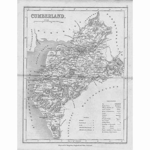 Cumberland antique map c1840 - antique,