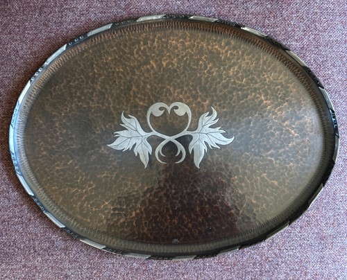 Inlaid pewter bronze tray - bronze,