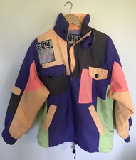 ELHO Neon vintage Ski /Snow Boarding Jacket  Retro Colourblock Pop Over Xs