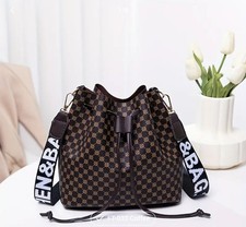 Brown Checked Bucket Bag With Detatable Strap, New. Unopened, As Black Bag Pics