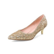 Ladies Bling Party Shoes Synthetic Leather Mid Heels Pointed Pumps UK Size S195