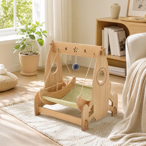 Wooden cat swing hammock bed - wooden,