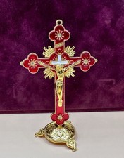 Metal Catholic Jesus Cross with Stand Religious Christian Church Crucifix R 13cm
