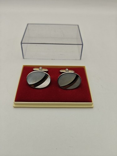 Vintage inlaid oval cufflinks - vintage,