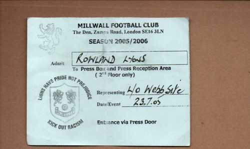 Used press pass - used, millwall