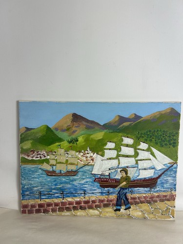 Vintage oil painting galleon - oil,