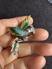 Vintage  Sterling Silver Mark Enamel(minor Lost) Marcasite Bird On Trunk Brooch