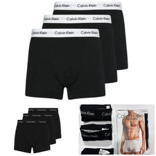 CK Boxer Men’s 3 Pack Trunks/Shorts Black/White Belt Cotton Stretch Classic