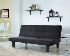 3 Seater Black Suede Fabric Sofa With Wooden Legs Click Clack Sofa Bed