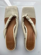 Unbranded Cream Flip Flop Square Toe Block Kitten Heel EU 39