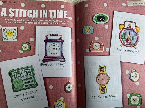 Quirky clock card cross stitch - card,