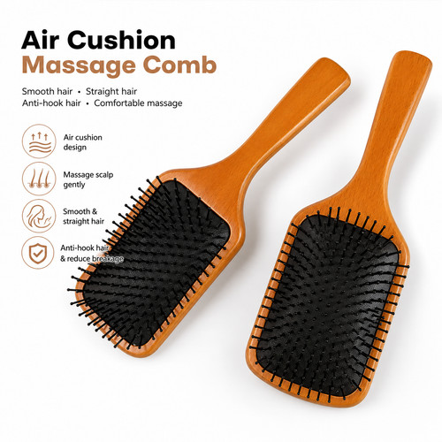 1pc wooden paddle hair brush - 1pc,