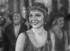 Original Charcoal Portrait Drawing  1920s Flapper Woman, Vintage Art Deco Style 