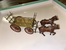 Vintage Metal Hay Wagon And Horses 1950’s