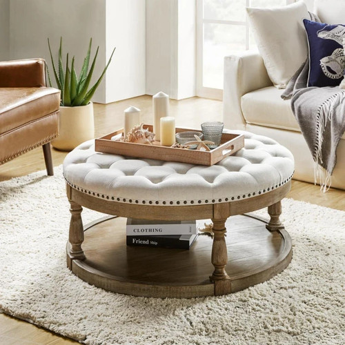 Round tufted ottoman - tufted,