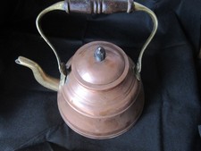 BRASS & COPPER ANTIQUE TEA KETTLE FOLDING HANDLE STOVE TOP LOG BURNER