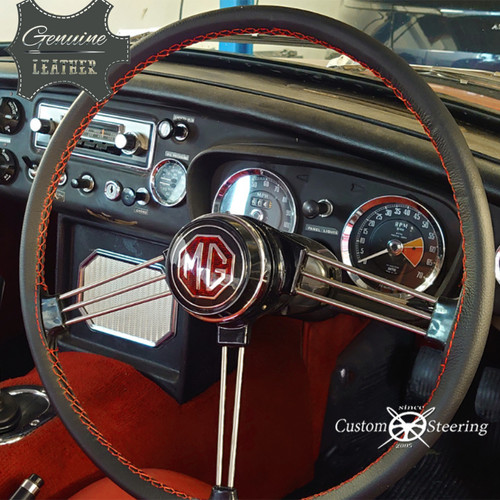 Black leather steering wheel - steering,