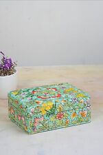 Indian Jewellery Box Hand Painted Floral Pale Blue Recycled Wood Trinket Box