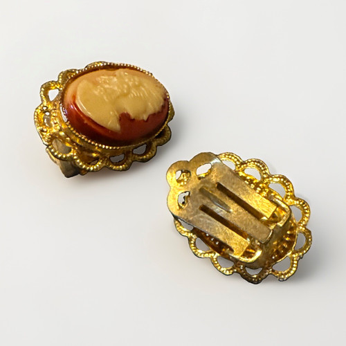 Vintage cameo clip earrings - vintage,
