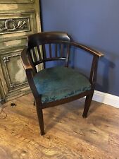 Vintage Desk Chair. Ebonised Beach  Pad Re Upholstered In Period Cloth.