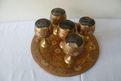 Indian brass goblets - indian, tray