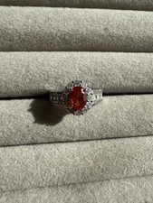 1CT Labgrown Padparadscha Sapphire Sunset Ring Size J 18K Plated S925 Sterling