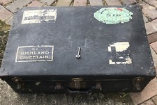 Vintage Original Black Suitcase 1940~50 Retro Luggage Box Travel Stickers Labels