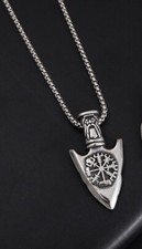 Men's Necklace SpearHead chain Pendant Viking Valknut & Compass Symbol