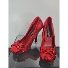 Funtasma Dorothy Ruby Red Slippers Sequin Bow Heels Women's Sz 6 Dress Shoes