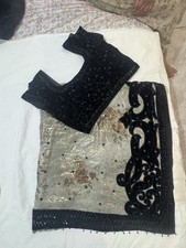 Beautiful Silk Sari With A Black Velvet Border : Size 14:16