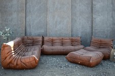 *** LIGNE ROSET 5 PIECE TOGO SOFA IN TWO TONE BROWN LEATHER ***