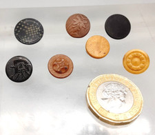 7 Vintage Pressed Horn Buttons -1 marked Sword Make England -Sewing Crafts 11-14