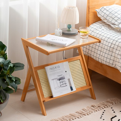 Bamboo side table glass - side,